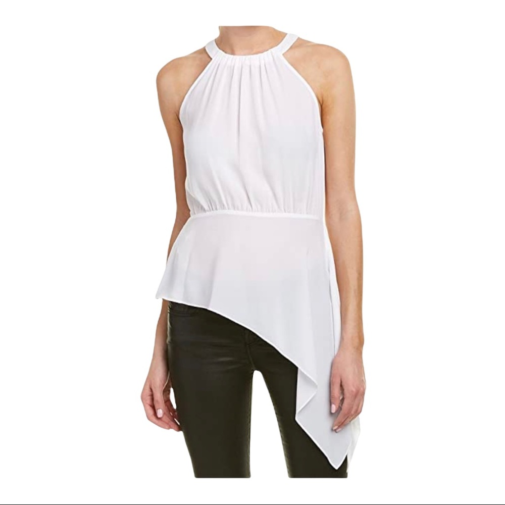 BCBGMaxazria White Halter Asymmetrical top EUC - Size Medium